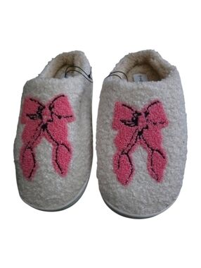 Women's Fuzzy Slippers with Pink Bow